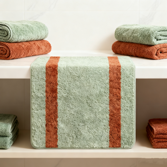 Organic Resort Stripe Tub Mat (Sage with Russet)